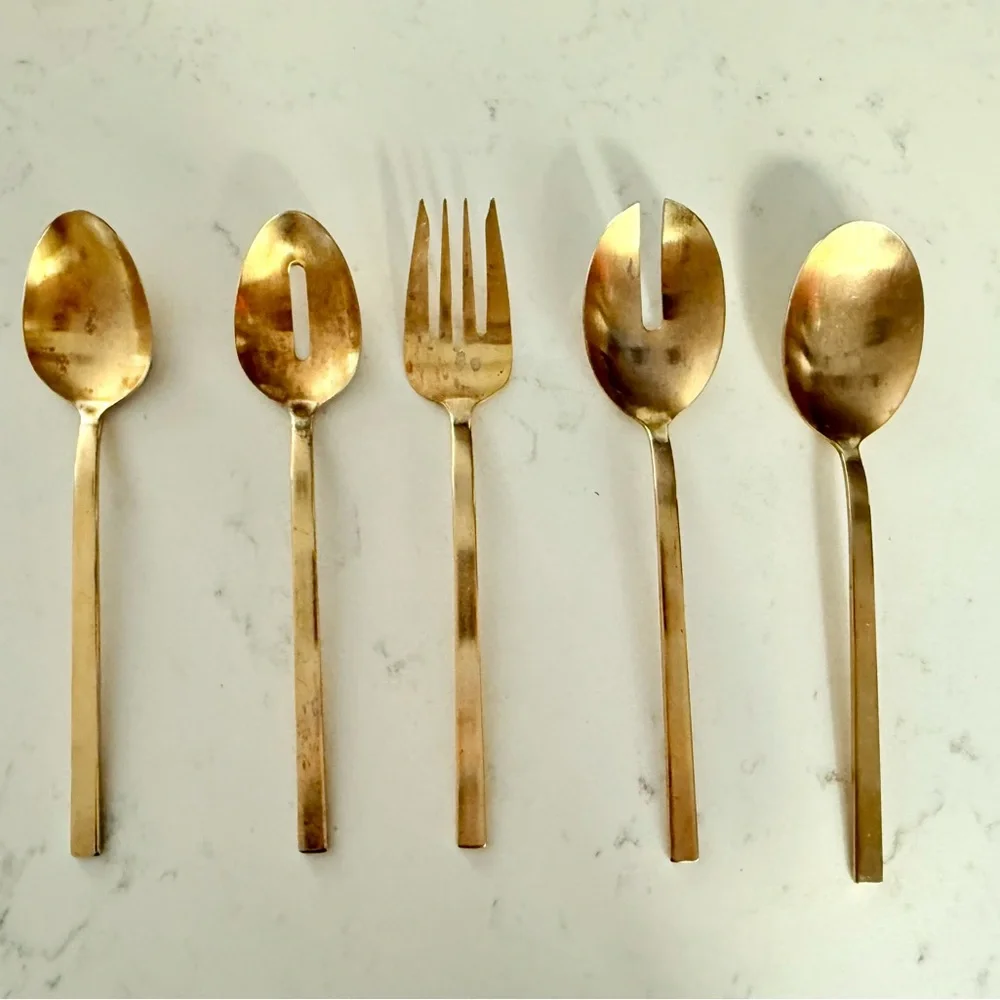 ‼️LAST CHANCE‼️ West Elm Gold Flatware Serving Set, TWO Sets, 5 PIECES